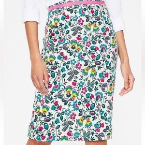 Boden floral skirt women sz 16 white yellow blue pink‎ ribbon detail knee length